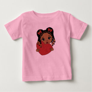 T-shirt Pour Bébé Jolie fille noire avec coeur Saint-Valentin