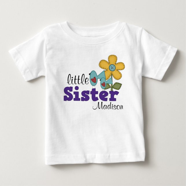 T-shirt Pour Bébé Jolie Oiseaux Fleur margueuse Petite Soeur (Devant)
