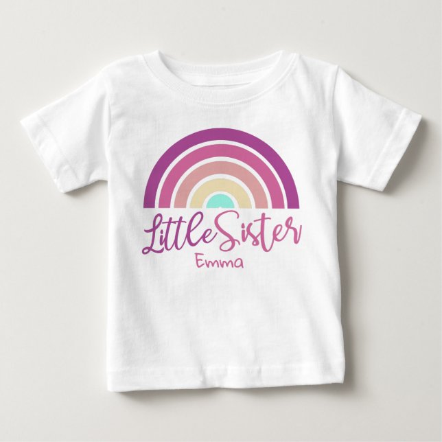 T-shirt Pour Bébé Jolie petite soeur arc-en-ciel nom personnalisable (Devant)