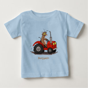 T-shirt Pour Bébé Jolie vache heureuse conduisant un dessin animé de