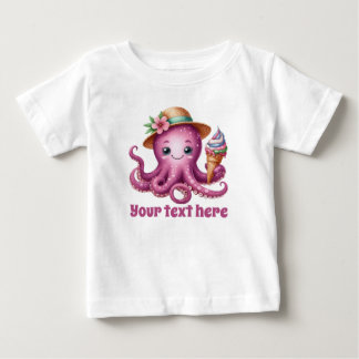 T-shirt Pour Bébé Jolies filles pieuvre de plage ajouter du texte