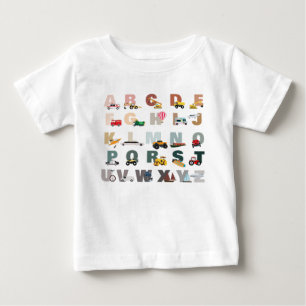 T-shirt Pour Bébé Jolis camions ABC de l'alphabet, véhicules de tran