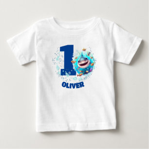 T-shirt Pour Bébé Jote requin Anniversaire Personnalisé garçon