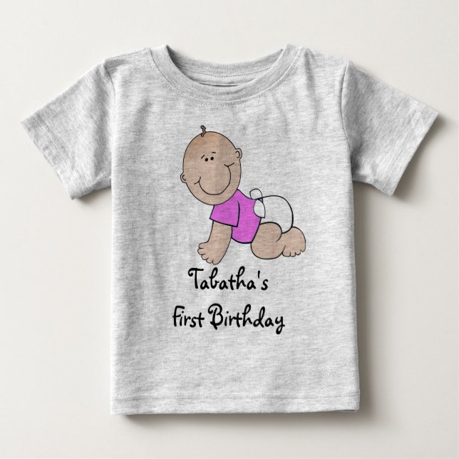 T-shirt Pour Bébé Jour d'anniversaire personnel Crawling Baby Girl T (Devant)