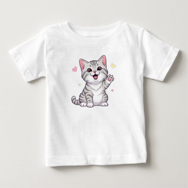 T-shirt Pour Bébé Joyeuse illustration américaine de chat à courte d (Devant)