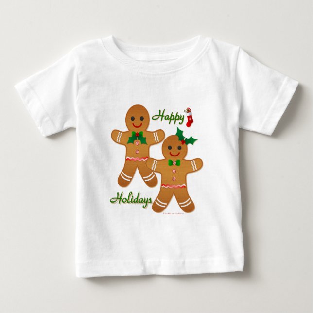 T-shirt Pour Bébé Joyeuses vacances Gingerbread Homme garçon fille (Devant)