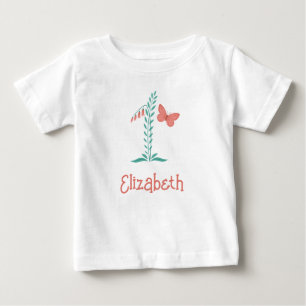 T-shirt Pour Bébé Joyeux 1er anniversaire bébé fille papillon Floral