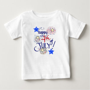 T-shirt Pour Bébé Joyeux 4 juillet ! avec feux d'artifice et étoiles