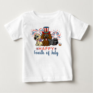 T-shirt Pour Bébé Joyeux 4 juillet Chiens Feu d'artifice patriotique