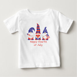 T-shirt Pour Bébé Joyeux 4 Juillet Gnome Rouge Blanc Bleu