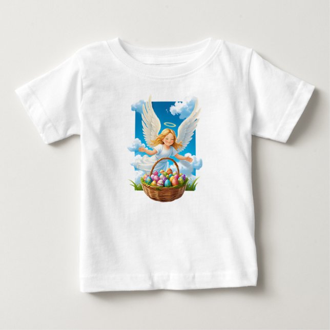 T-shirt Pour Bébé Joyeux Ange de Pâques avec Panier (Devant)