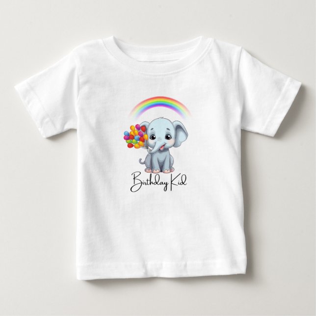T-shirt Pour Bébé Joyeux Anniversaire Cartoon Elephant Thème (Devant)