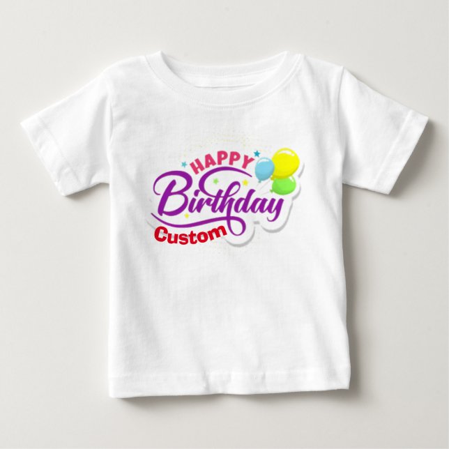 T-shirt Pour Bébé Joyeux Anniversaire Moderne Élégant Nom Customisé  (Devant)