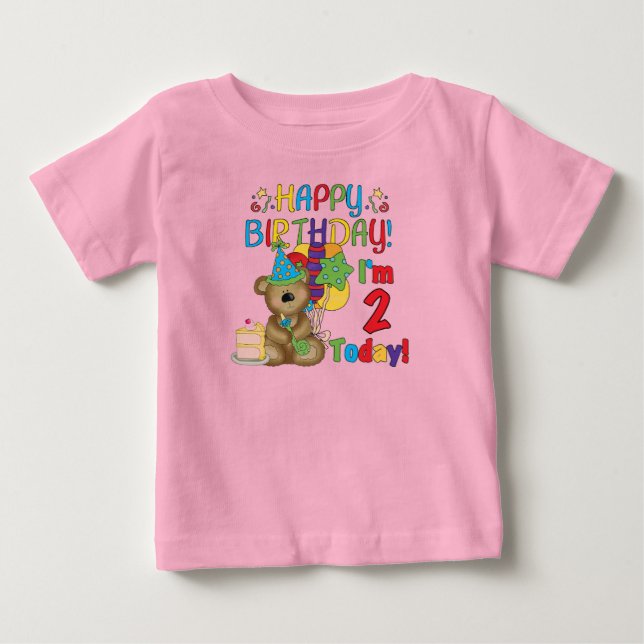T-shirt Pour Bébé Joyeux anniversaire Teddy Bear 2e anniversaire (Devant)