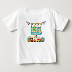 T-shirt Pour Bébé Joyeux Anniversaire Train Avec Vœux Animaux Mignon