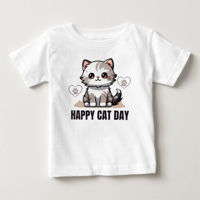 T-shirt Pour Bébé Joyeux chat jour bébé T-shirt (Devant)