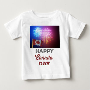 T-shirt Pour Bébé Joyeux drapeau et feux d'artifice de la fête du Ca