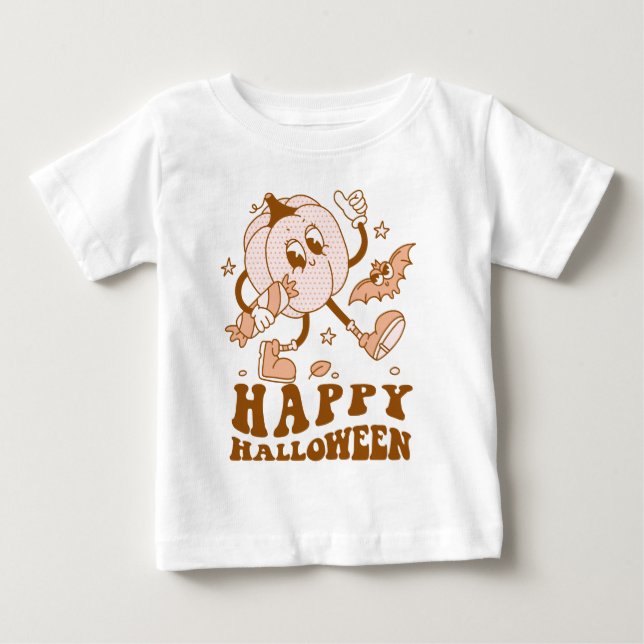 T-shirt Pour Bébé Joyeux Halloween| Citrouille de points de Polka ré (Devant)