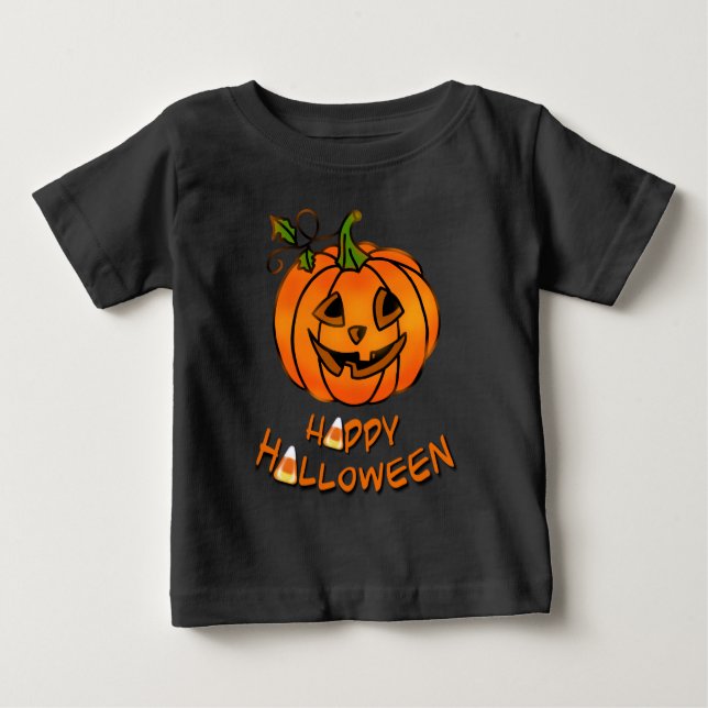 T-shirt Pour Bébé Joyeux Halloween | CITROUILLE | maïs-bonbons (Devant)