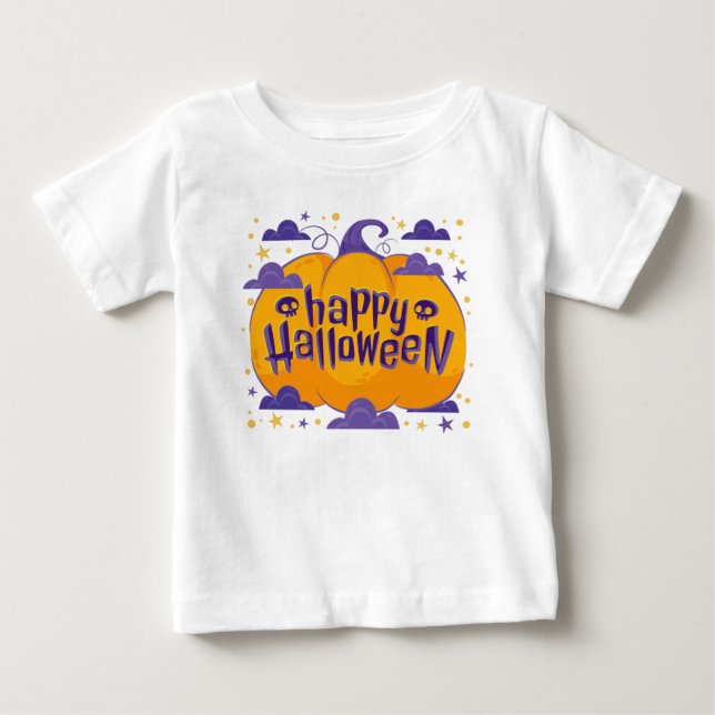 T-shirt Pour Bébé Joyeux Halloween pour les enfants citrouilles (Devant)