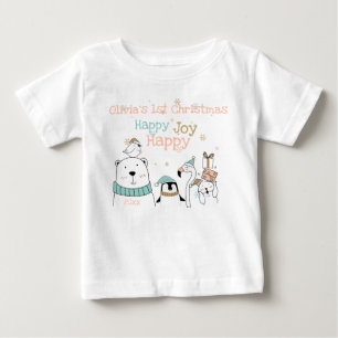 T-shirt Pour Bébé Joyeux Joyeux Joy Cute Animaux 1er Noël