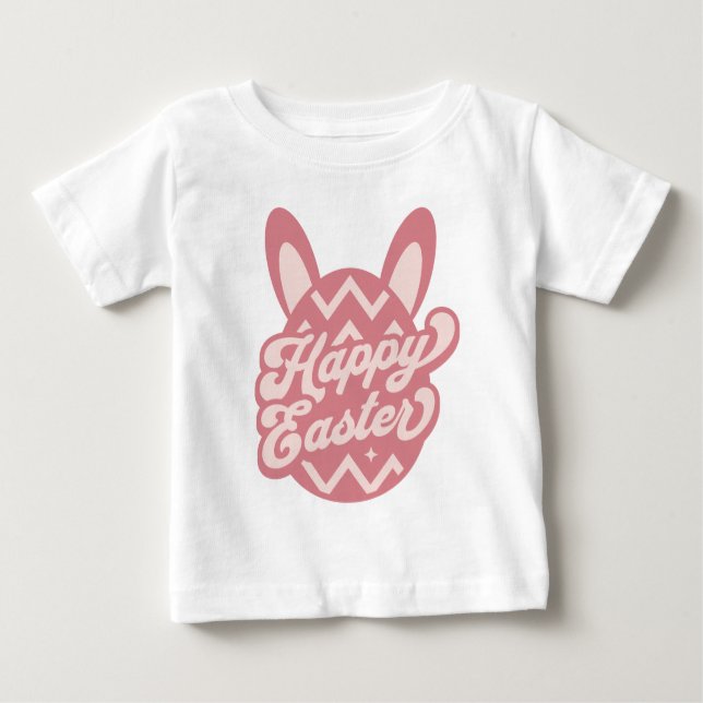 T-shirt Pour Bébé Joyeux lapin de Pâques rose (Devant)