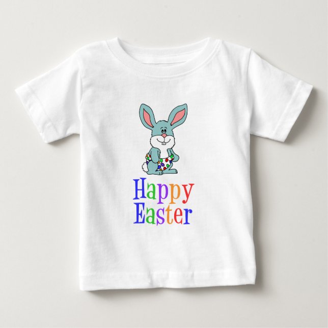 T-shirt Pour Bébé Joyeux lapin en caricature de Pâques (Devant)