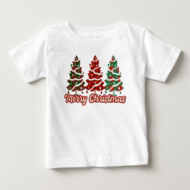 T-shirt Pour Bébé Joyeux Noël - Buffalo Plaid Trees Design (Devant)