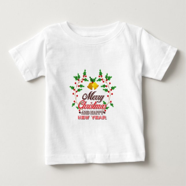 T-shirt Pour Bébé Joyeux Noël de notre famille, Bonne année (Devant)