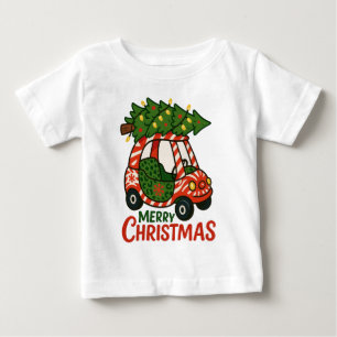 T-shirt Pour Bébé Joyeux Noël Enfants Mignons Voiture Arbre de Noël