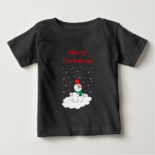 T-shirt Pour Bébé Joyeux Noël Famille Snowman Snowflakes Noir