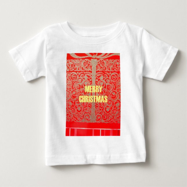 T-shirt Pour Bébé Joyeux Noël Golden Red Parties scintillant Hearts  (Devant)