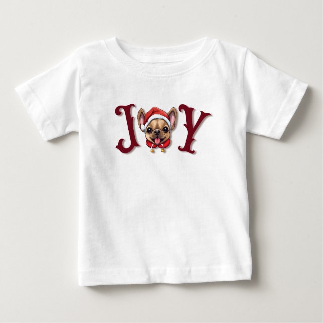 T-shirt Pour Bébé Joyeux Noël Joy Cute French Bulldog holly (Devant)