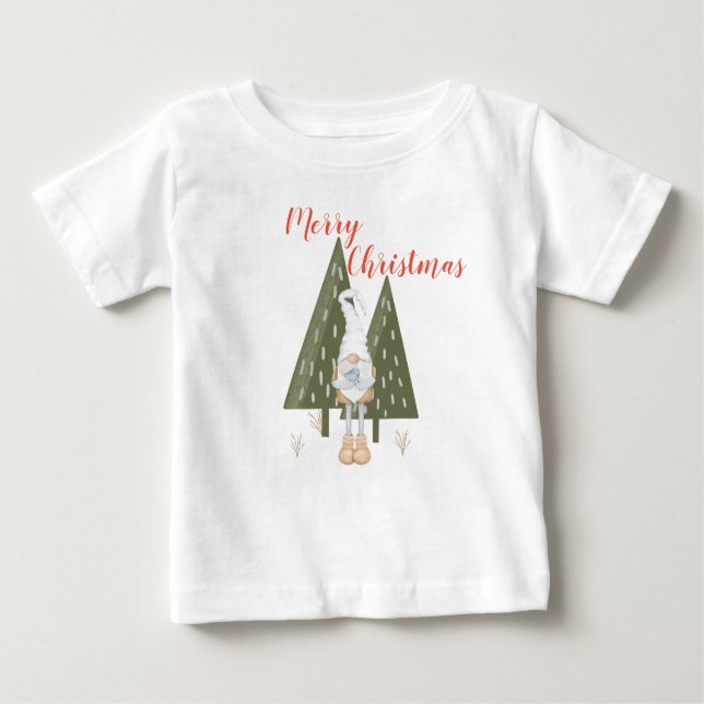 T-shirt Pour Bébé Joyeux Noël mignonne Gnome Matching (Devant)