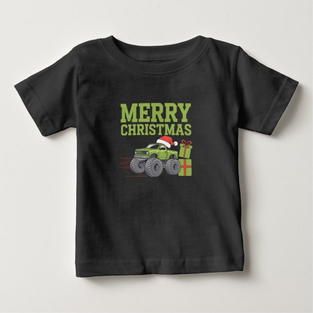 T-shirt Pour Bébé Joyeux Noël Monster Camion Toddler Boys Noël (Devant)