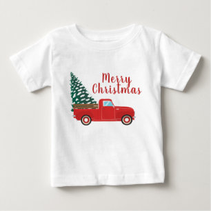 T-shirt Pour Bébé Joyeux Noël Petit Camion de ramassage rouge