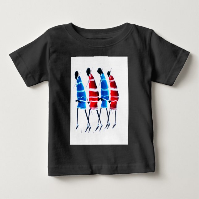 T-shirt Pour Bébé Joyeux peuple Massaï Guerriers Marcher Art Imprime (Devant)
