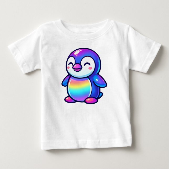 T-shirt Pour Bébé Joyeux pingouin arc-en-ciel (Devant)