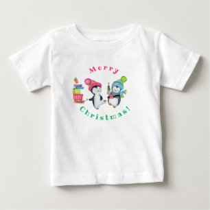 T-shirt Pour Bébé Joyeux pingouins fantaisistes de Noël apportant de