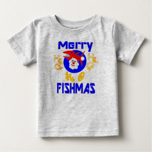 T-shirt Pour Bébé ♫ ♥ Joyeux PoissonsMas-SantaFish Toddlers Longs Ma
