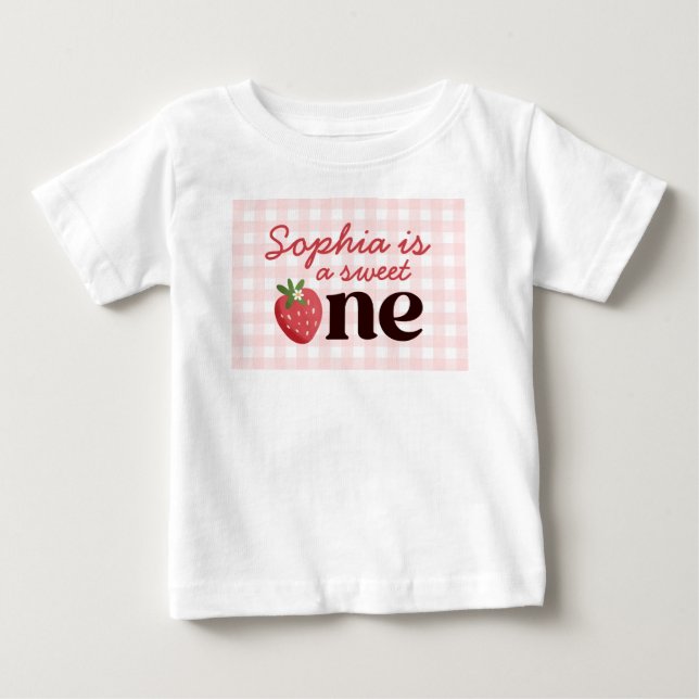 T-shirt Pour Bébé Joyeux premier anniversaire douce petite fraise (Devant)