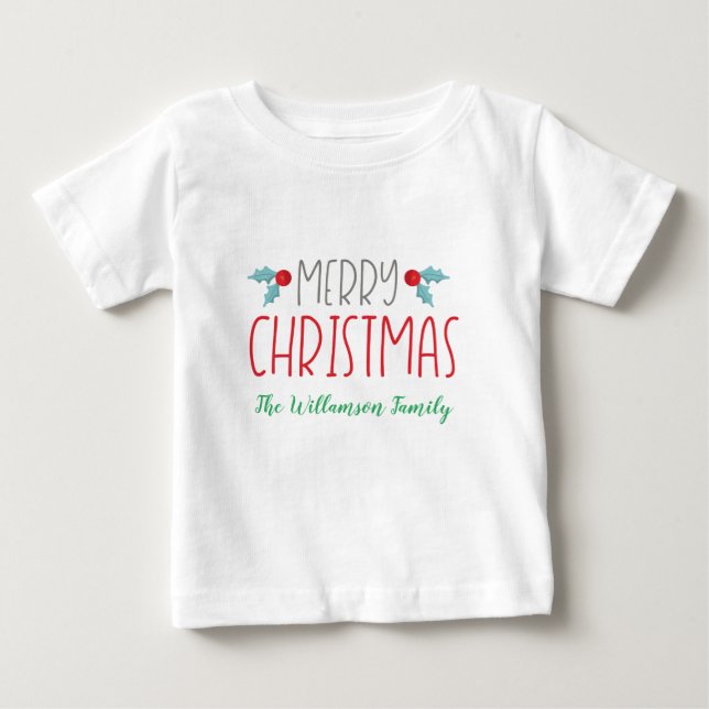 T-shirt Pour Bébé Joyeux thème de la famille de Noël (Devant)