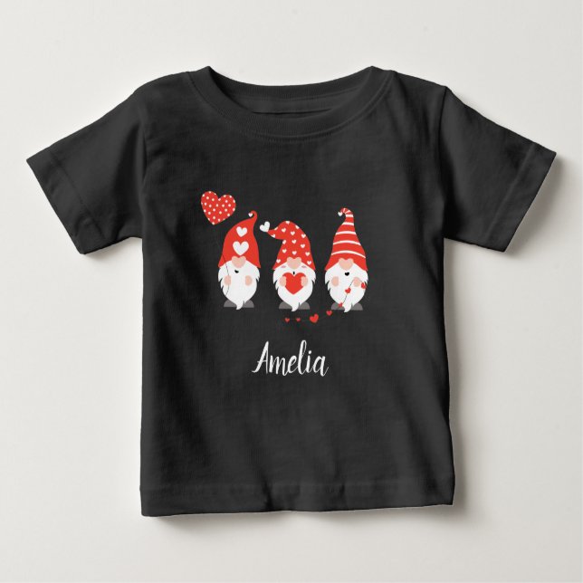 T-shirt Pour Bébé Joyeux Valentin Gnomes Rouge Rose (Devant)
