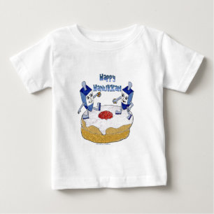 T-shirt Pour Bébé Judaica Happy Hanukkah Dancing Dreidels