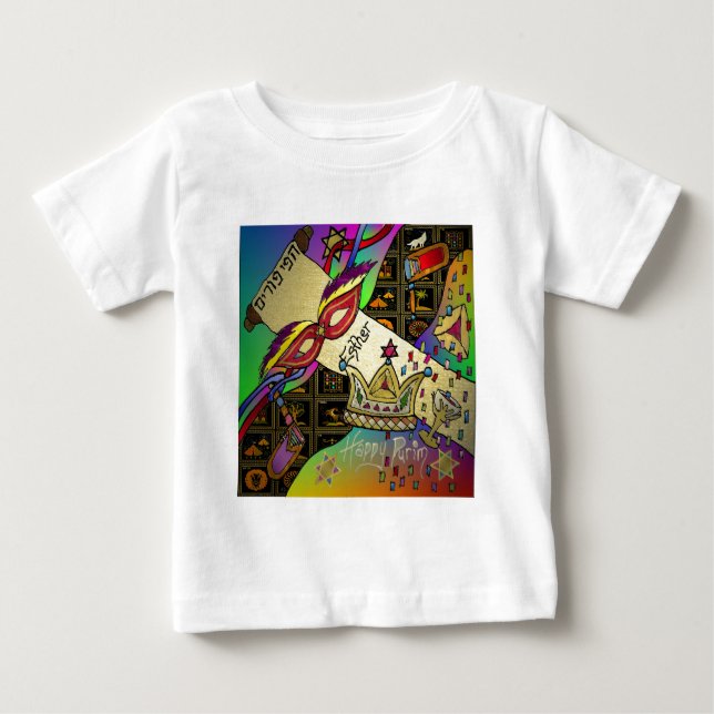T-shirt Pour Bébé Judaica Joyeux Purim Juif Vêtements cadeaux (Devant)
