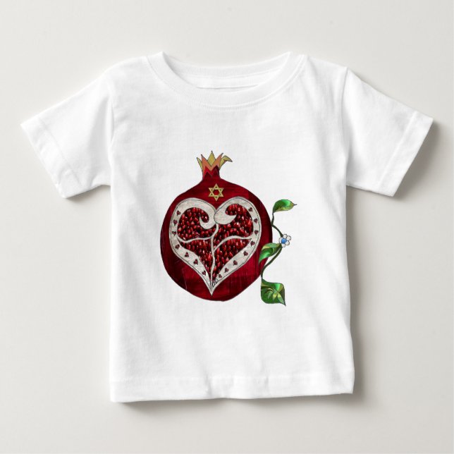 T-shirt Pour Bébé Judaica Pomegranate Heart Hanoukka Rosh Hashanah (Devant)
