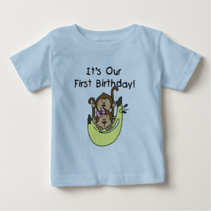 T-shirt Pour Bébé Jumeaux - anniversaire de singe de garçon et de