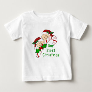 T-shirt Pour Bébé Jumeaux Premier Sucre de canne de Noël