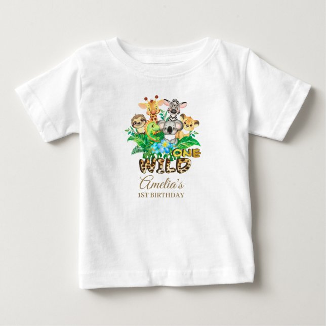 T-shirt Pour Bébé Jungle Animal Wild ONE Girl 1er Anniversaire tenue (Devant)