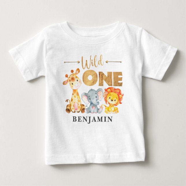 T-shirt Pour Bébé Jungle sauvage Un 1er anniversaire Bébé Animaux (Devant)